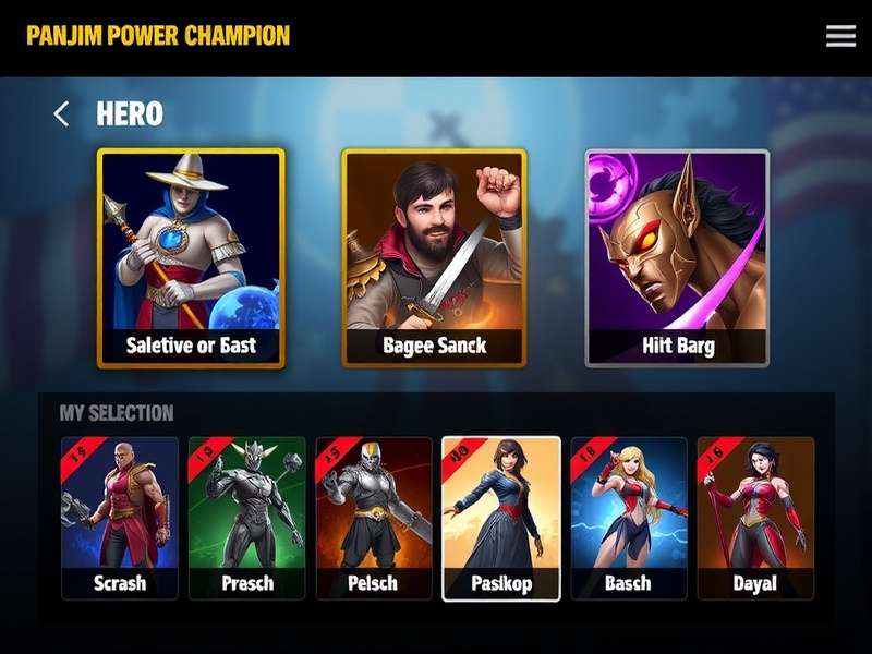 Diverse hero roster in Panjim Power Champion Panjim Power Champion Hero Selection